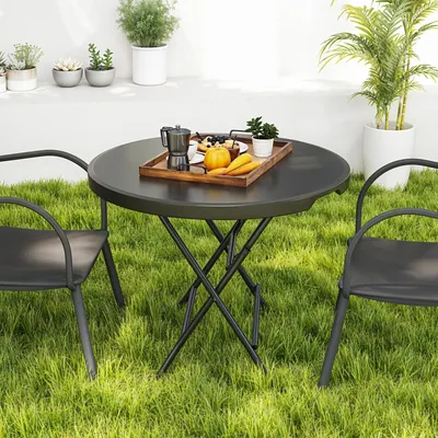 Produktbild von Balconera 80 cm Gartentisch Klapptisch Balkontisch Campingtisch Rund, Wetterfest 80 x 74cm, Schwarz