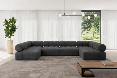 Produktbild von ALTDECOR Modulares Sofa Ecksofa in U-Form - Garvo-U2 - 380x190x70 cm Schwarz Corner modular Sofa Eckcouch Couch Wohnlandschaft Cauchsofa Polstersofa