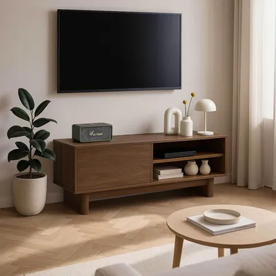Image de Meuble TV 120 cm scandinave bois foncé - Oviala Bowy
