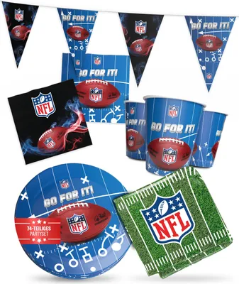 Produktbild von NFL Party Paket Blau 66tlg Tellern Bechern Servietten Wimpelkette Tischdecke