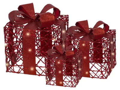 Productafbeelding van Led giftbox l25b25h30cm30l rd/wt 3s Lumineo
