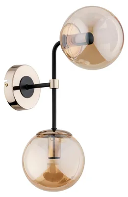 Produktbild von Wandlampe Metall Glas E14 42 cm hoch in Gold Bernstein 2-flammig Kugelschirm Modern