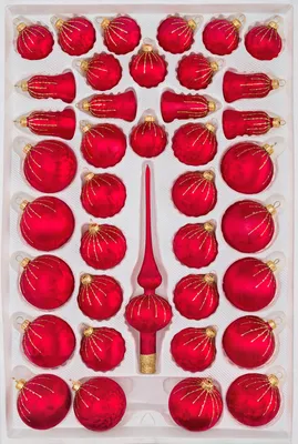 Produktbild von 39 tlg. Glas-Weihnachtskugeln Set in Ice Rot Gold Regen
