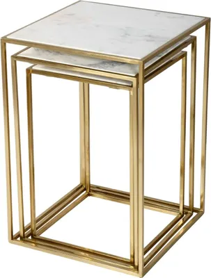 Produktbild von FURNLUX Beistelltisch Avola Marmor Weiss Und Gold 46cm / Hauptfarbe: Gold / Abmessungen: 46 x 66 x 46 cm