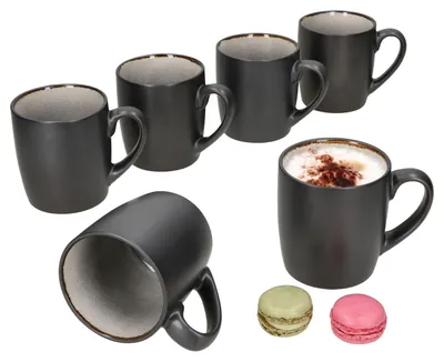 Produktbild von 6x Reactive Glaze Dark Cement Kaffeebecher 250ml Grau Teetassen Kupfer Kakao Mug