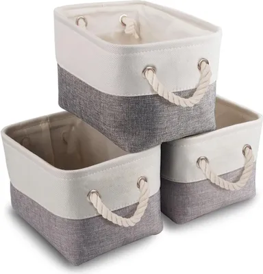 Produktbild von 3 Stück Aufbewahrungskorb Stoff – Kleine Boxen mit Baumwollseil für Spielzeug, Kleiderschrank