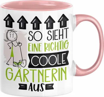 Produktbild von Gärtnerin Geschenk Tasse Geschenkidee für Gärtnerin Geburtstag Weihnachten Spruch So Sieht Eine Richtig Coole Gärtnerin Aus Kaffee-Becher  (Rosa)
