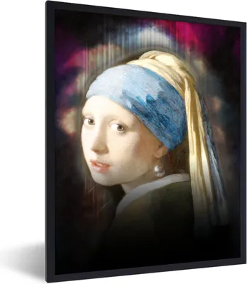 Produktbild von MuchoWow® Gerahmtes Poster Das Mädchen mit dem Perlenohrring - Vermeer - Regenbogen 30x40 cm - Poster mit Schwarzem Bilderrahmen Wandposter Rahmen Foto Bilder - Wanddeko - Kunstdrucke