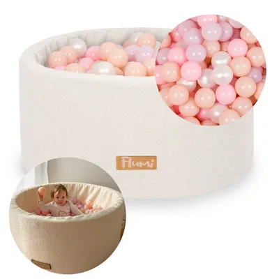 Obrázok produktu pre Flumi detský bazén s loptičkami - detský bazén s loptičkami 90x40cm s 200 loptičkami 7cm vyrobený v EÚ - krémová + pastelovo ružové loptičky