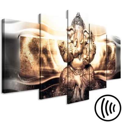 Produktbild von Akustikbild Ganesha Hinduismus 200x100 cm Bilder Akustikschaum Hochleistungsschallabsorber Schallschutz Leinwand 5 tlg Wandbild Raumakustik Schalldämmung Zen p-A-0032-b-o