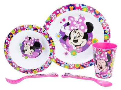 Image de Disney Mickey Mouse Set d'assiettes micro-ondables 5 pièces de vaisselle pour enfants avec fond antidérapant