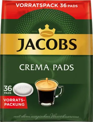 Produktbild von Jacobs Crema Kaffeepads, Vorratspackung, für alle Pad Maschinen, 180 Kaffee Pads, á 6.6 g