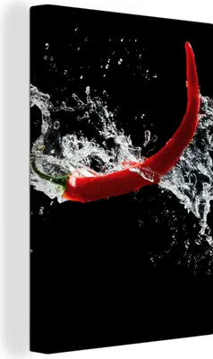 Produktbild von OneMillionCanvasses® - Leinwandbilder - 90x140 cm, Chilischote - Stilleben - Wasser - Schwarz - Rot, Wandbilder Kunstdruck Wanddekoration - Foto auf Leinwand - Gemälde auf - Wandschmucke - Schlafzimmer