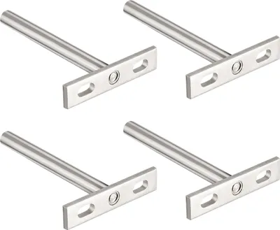 Four identical metal shelf brackets are arranged in a grid on a white background.