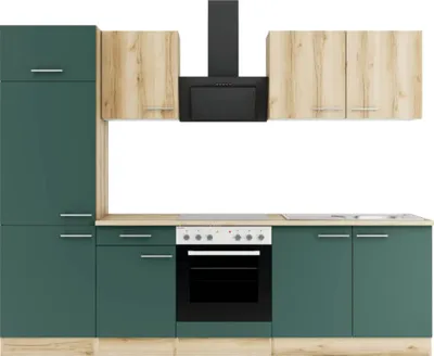 Produktbild von Optifit Küchenzeile mit Geräten Livorno290/Savona405 270 cm wildeiche grün matt strukturiert zerlegt Variante reversibel KPLS 2711-9+