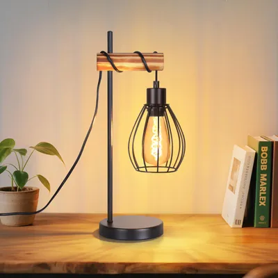 Produktbild von ZMH Tischleuchte Schwarz Nachttischlampe E27 retro Tischlampe 1 flammig im Industrial Metall Vintage Nachttischleuchte mit Kabel ohne Leuchtmittel