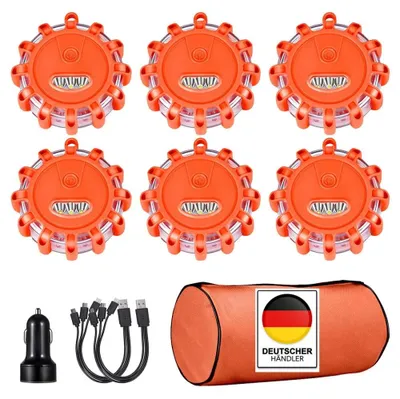 Produktbild von 3/6X Warnleuchte Auto Wasserdicht LED Warnleuchte mit Magnet und 9 Leuchtmodi