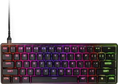 A gaming keyboard with RGB lighting.