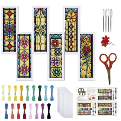 Produktbild von Kreuzstich Lesezeichen Set 6 Stück 11CT Stempelmuster Anfänger Bastelset 20x6cm