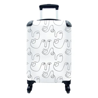 Produktbild von MuchoWow® Koffer Handgepäck Trolley Rollkoffer Kleine Reisekoffer mit 4 Rollen - Strichzeichnungen - Gesicht - Muster - Cabin Size < 55x40x23 cm & 55x40x20 cm - Fotokoffer - Kabinenkoffer - Boardgepäck - Reise-Box - Reisekoffer - Reisegepäck - Koffer mit Bild - Trolley für Kinder