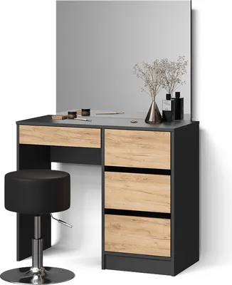 Produktbild von Schminktisch Livinity Imola Anthrazit/Goldkraft Eiche 90 cm mit Hocker, Model 53105
