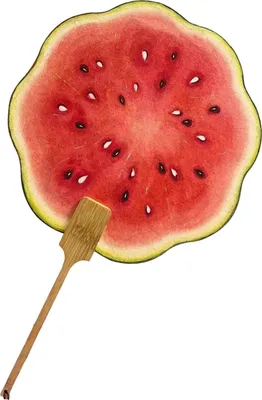 Produktbild von Runder Fächer mit Wassermelonen-Orangen-Aufdruck und langem Holzgriff, tragbar, leicht, für Outdoor-Reisen, Camping, Picknick, Sommer, Handfächer aus Papier