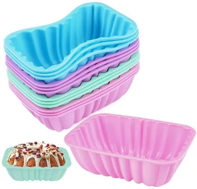 Productafbeelding van Unyqoos® 12-delige set herbruikbare siliconen muffinvormen (rechthoekig), antiaanbaklaag, 4 kleuren, 8,5 x 5,4 x 2,8 cm, geschikt voor contact met voedsel, vaatwasmachinebestendig