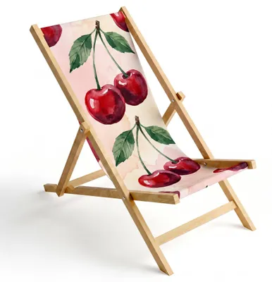 Produktbild von FEROCITY, Holz Liegestuhl Klappliegestuhl, Rote Kirschen Motiv, klappbar