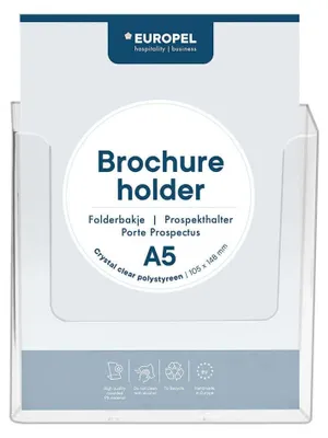 Imagen del producto de Soporte para folletos Europel, formato A5, acrílico, transparente, para montaje en pared, dispensador, expositor