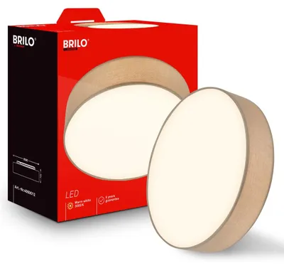Image de Briloner Plafonnier LED abat-jour en tissu Ø38x10,5 cm rond 24W 2600lm 3 000K blanc chaud taupe - Lustre salon chambre cuisine couloir