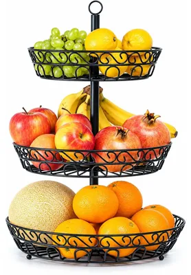 Produktbild von Obstschale Obstetagere Früchteschale - 3 Etagen - Metall - Schwarz - 52 cm