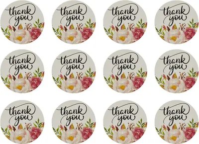 Produktbild von Oblique Unique 12 Thank you! Danke Sticker mit Blumen Aufkleber Hochzeit Konfirmation Gastgeschenk