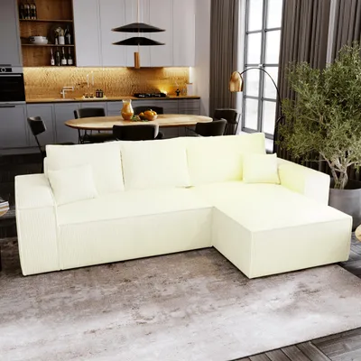Obrázok produktu pre Rohová pohovka s funkciou spania Majorka L - Pohovka 280 cm s podnožou, rohová pohovka v tvare L, rozkladacia sedacia súprava - Cream & Poso 38