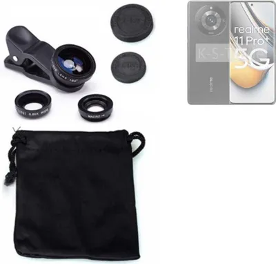 Produktbild von K-S-Trade Smartphone Kamera Linsen Set Kompatibel mit Realme 11 Pro+ 3in1 Clip-On Kamera Adapter Macro Weitwinkel FishEye Fischauge Objektiv Linse