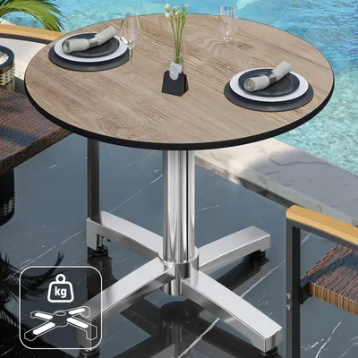 Produktbild von CPBC | HPL Bistro Tisch | Ø:H 60 x 78 cm | Eiche / Aluminium | Zusatzgewicht | Rund | Bistrotisch Gastro Tisch