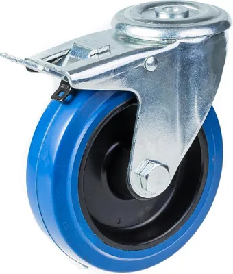 Image de 125mm swivel/brake castor with blue elastic rubber on nylon centre wheel