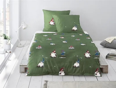 Produktbild von Irisette Biber Bettwäsche Koala 8778-30 Wichtel Schlitten grün 135x200
