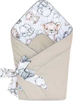 Produktbild von Pepi Babyhörnchen Einschlagdecke - 75×75 cm 100% Baumwolle  - Babydecke Wickeldecke Babynest - Cappuccino Velvet Safari