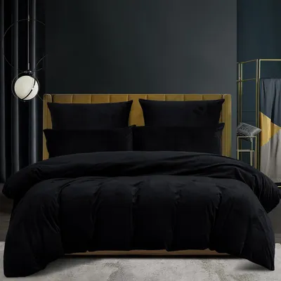 Produktbild von Bettwäsche Set 200x220 cm Schwarz Fleece Warm Kuschelig 2-teilig