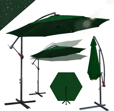 Produktbild von Faziango Sonnenschirm 3,5m Grün Gartenschirm mit Kurbel, UV 50+ Schutz, kippbar, robuster Eisenrahmen, inkl. Kreuzfuß, ideal für Garten & Terrasse