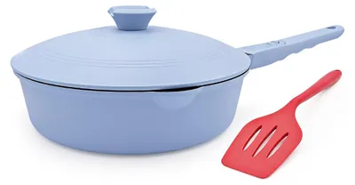 Bratpfanne 24 cm, antihaftbeschichtet, mit Deckel, abnehmbarer Griff, blau