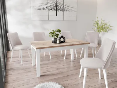 Produktbild von Moderner Rechteckiger Ausziehbarer Esstisch - Platzsparend - Weiße Holzbeine - 160 bis 200 cm - Hergestellt in EU - 160 x 80 cm - Sonoma Eiche