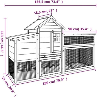 Immagine prodotto di Pollaio – Recinto per polli – Gabbia per pollame – Grigio – Legno di pino massello – Tetto impermeabile