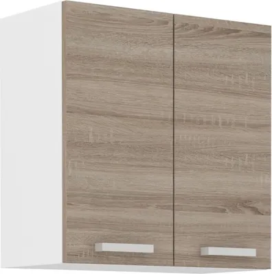 A kitchen wall cabinet with two doors.