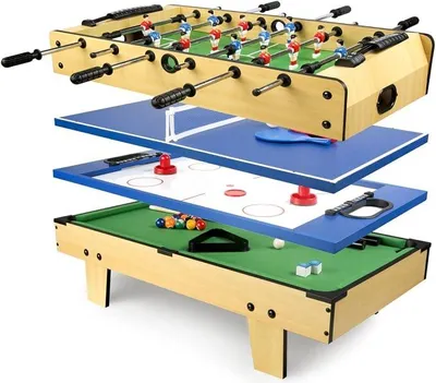 Productafbeelding van Multifunctionele houten speeltafel, 4-in-1 tafelvoetbal
