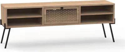 Zdjęcie produktu dla Stolik pod TV z 1 drzwiami, 4 półkami i metalowymi nogami, szerokość 140 cm - Evan