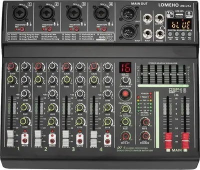Obrázek produktu pro Audio mixér, 4 kanály, 7pásmový ekvalizér, připojení USB, zástrčka EU