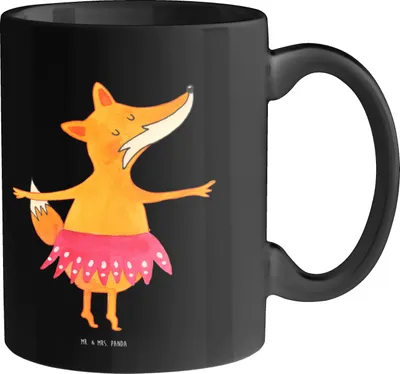 Produktbild von Mr. & Mrs. Panda Kaffeebecher Fuchs Ballerina - Schwarz - Geschenk, Kaffeetasse, Tänzer, Tasse, Becher, haferl, Tanzen, Pott