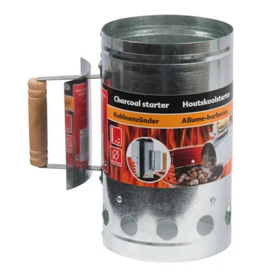 Produktbild von RESCH Anzündkamin Griff 27x16 cm für Holzkohle Metall Grillstarter Kohleanzünder Kaminanzünder hitzebeständig Grillzubehör Anzünden Grillanzünder