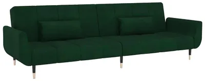 Produktbild von vidaXL Schlafsofa 2-Sitzer mit 2 Kissen Dunkelgrün Samt